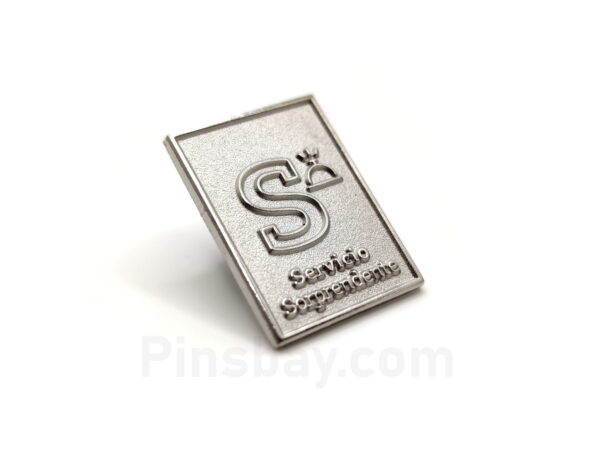 Metal custom pins in silver matt